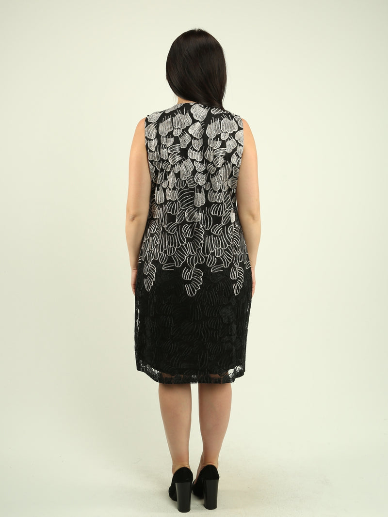 Embroidered Mesh Lace Dress with Cardigan Set