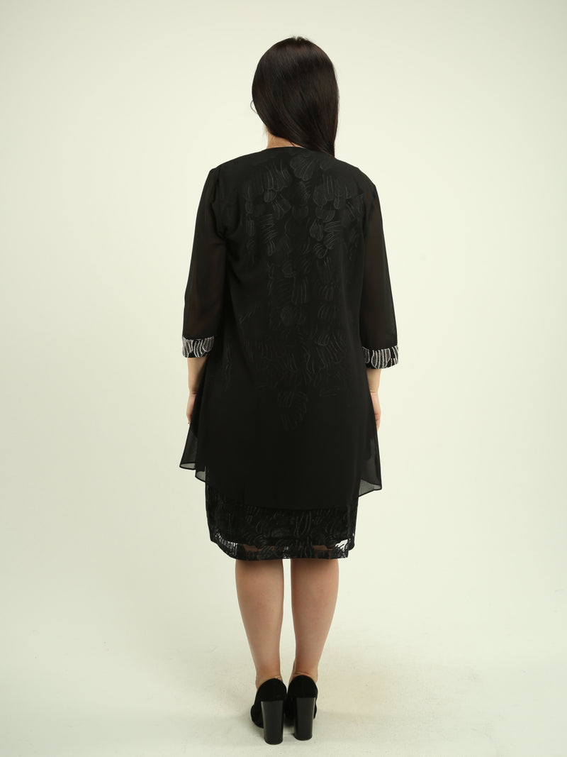 Embroidered Mesh Lace Dress with Cardigan Set