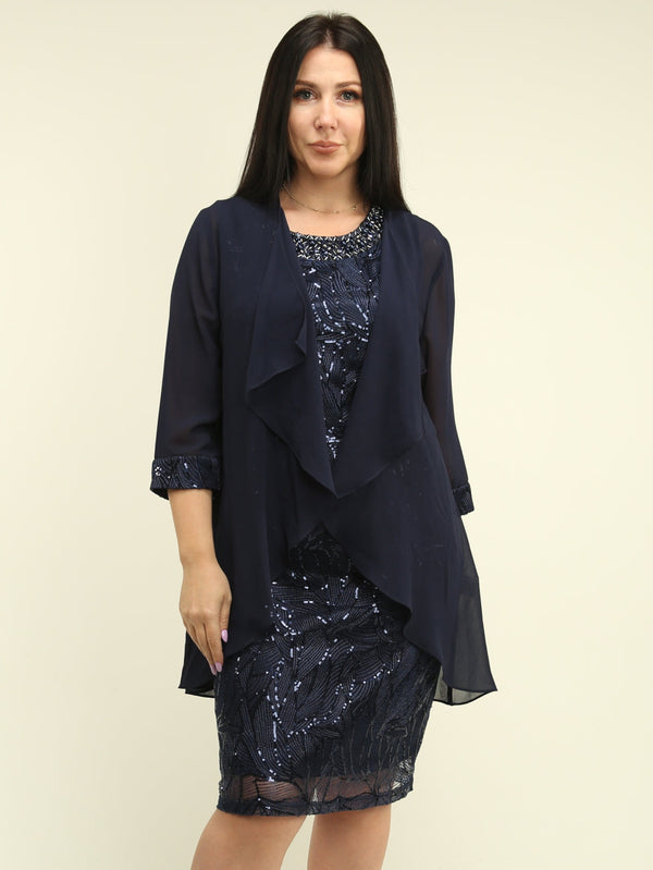 Sequin Mesh Lace Dress & Cardigan Set