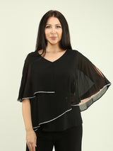 Asymmetric Rhinestone Trim Chiffon Overlay Blouse