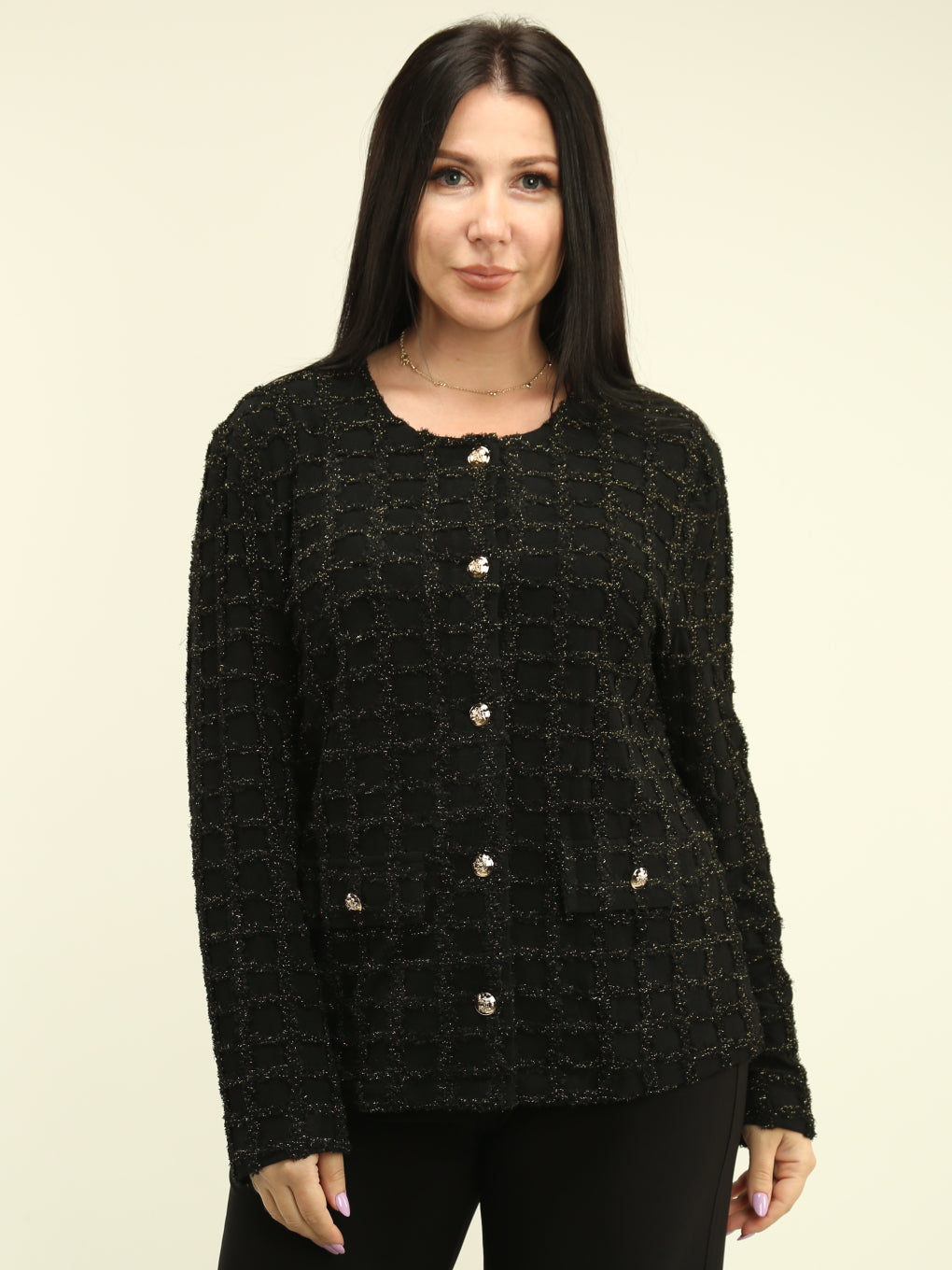Lurex Square-Pattern Jacket