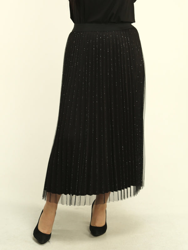 Pleated Mesh Overlay Skirt