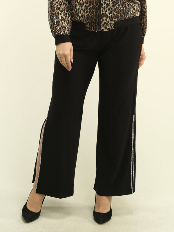 Slit Rhinestone Palazzo Pants