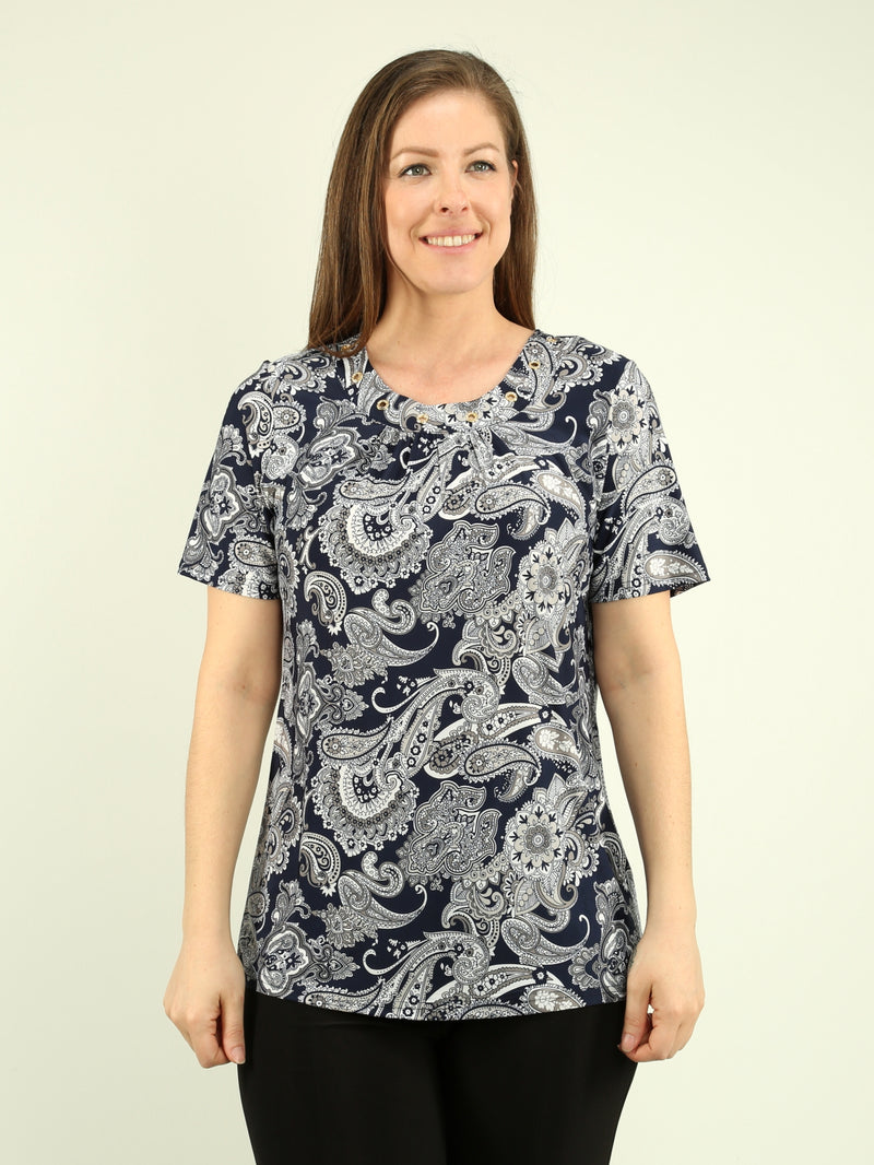 Grommet Detail Multi-print Top