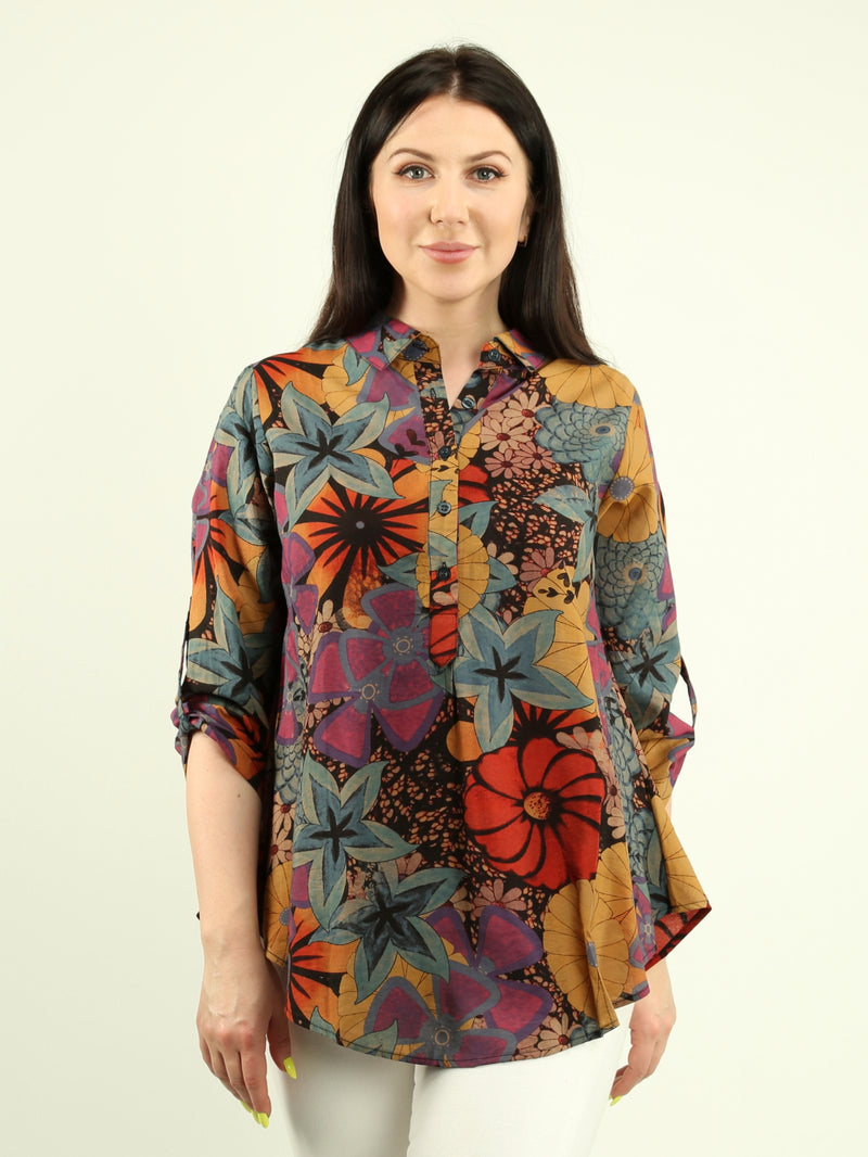 Multi-Print Button Blouse