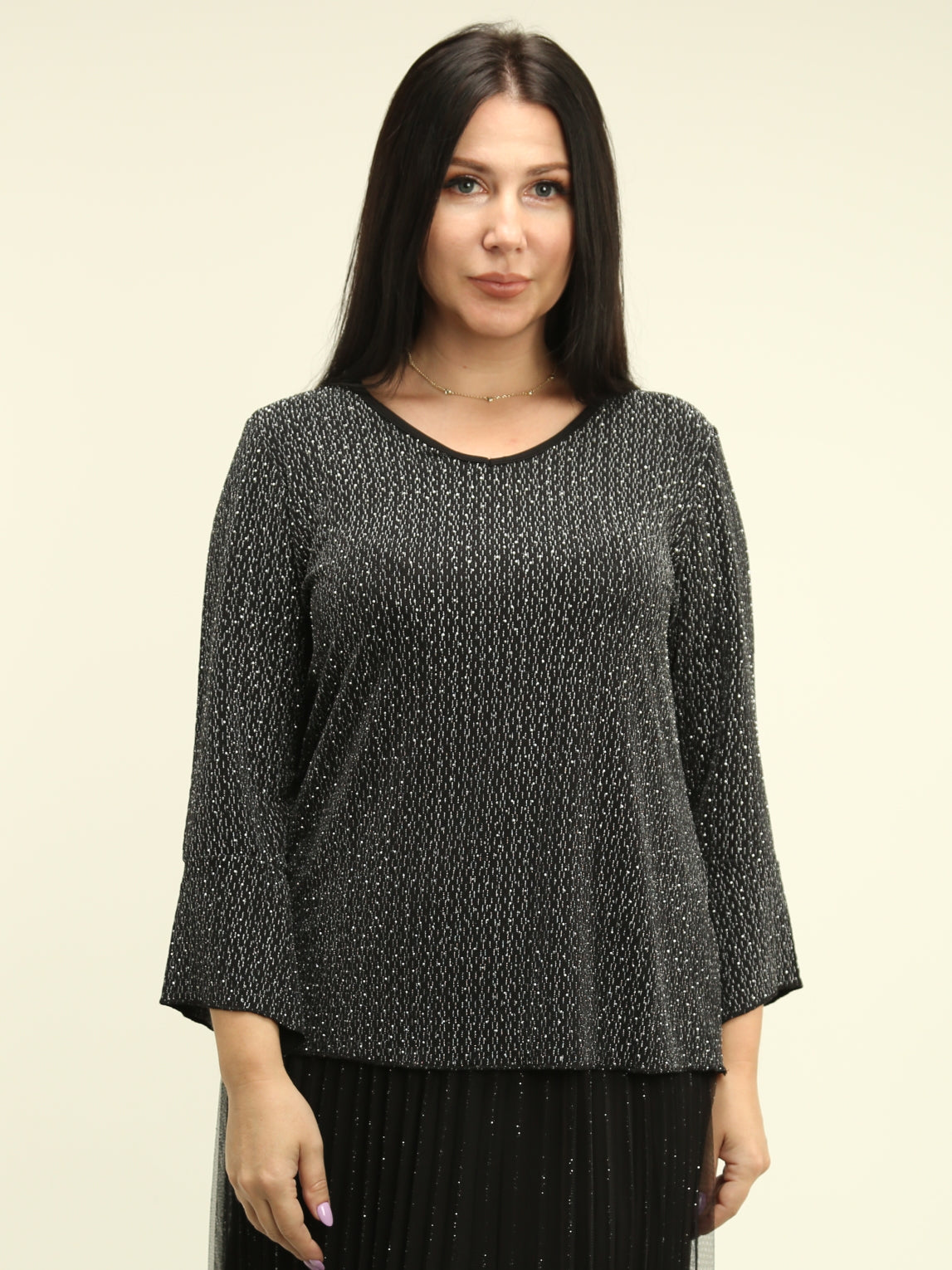 V-Neck Lurex Rhinestone Top