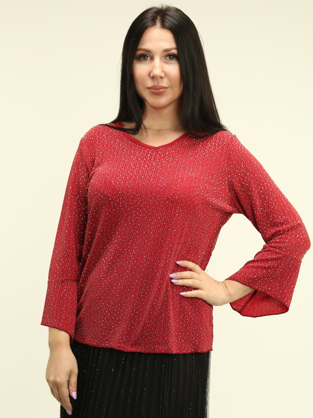 V-Neck Lurex Rhinestone Top