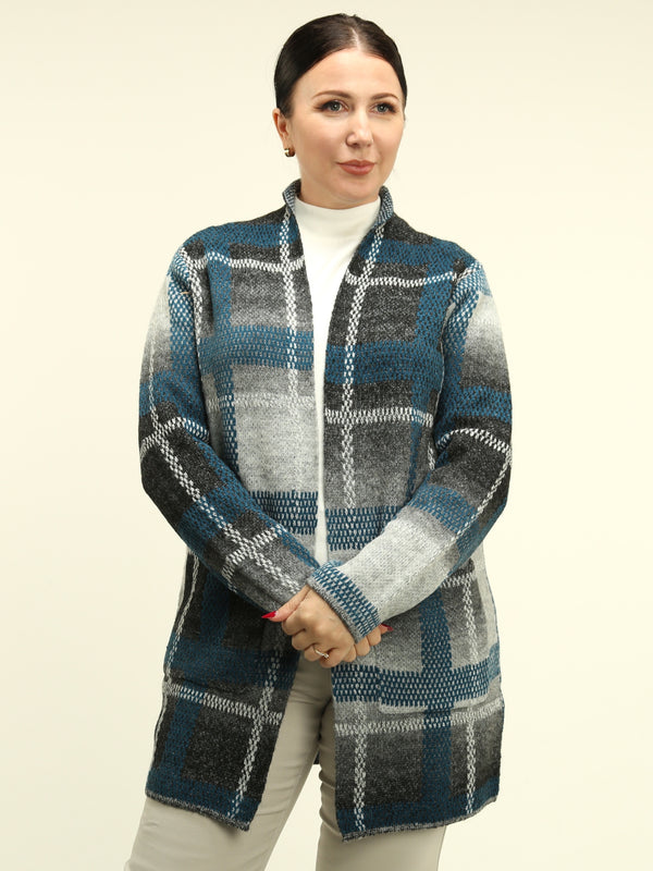 Plaid Open-Front Coatigan
