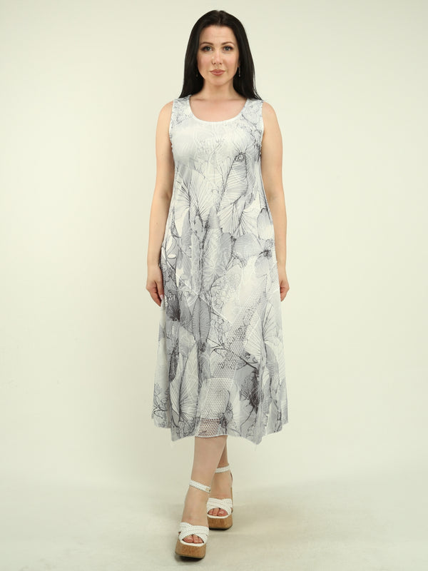 Leaves & Floral Mesh Midi Dress