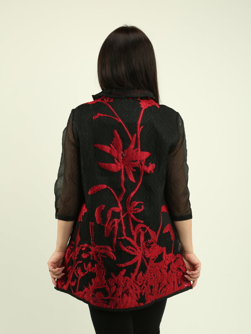 Sheer Floral Pattern Jacket