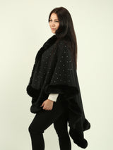 Beaded Faux Fur Trim Poncho