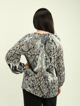 Paisley Print Keyhole Tie-Neck Blouse