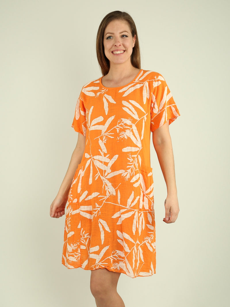 Leaf Print Cotton Dress