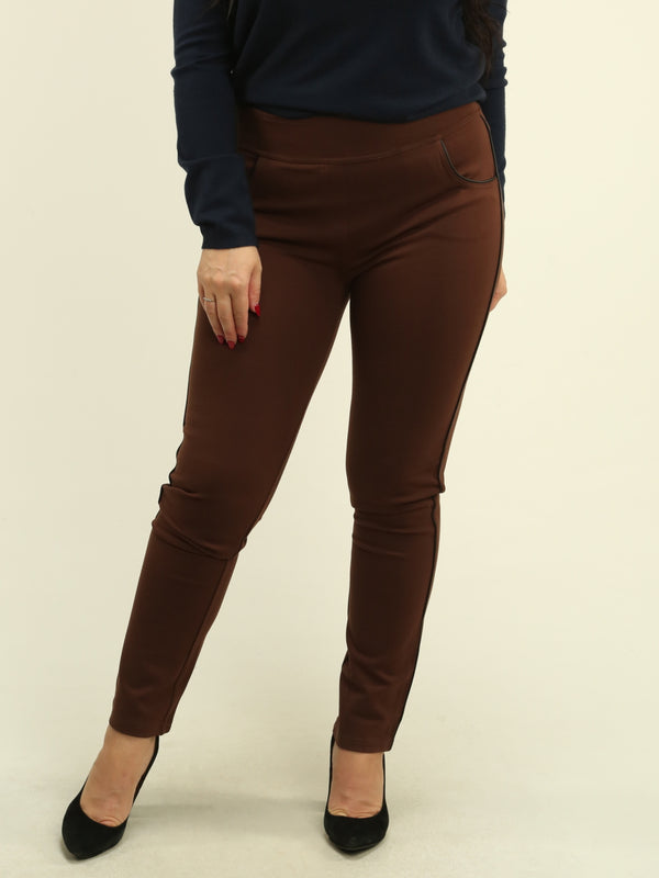 Pull-On Faux Leather Trim Pants