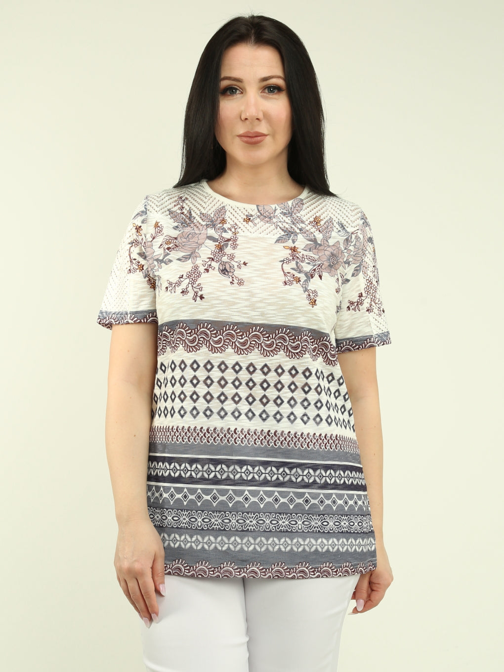 Floral & Geometric Patterned Mesh Top