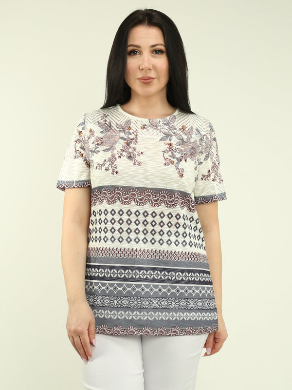 Floral & Geometric Patterned Mesh Top