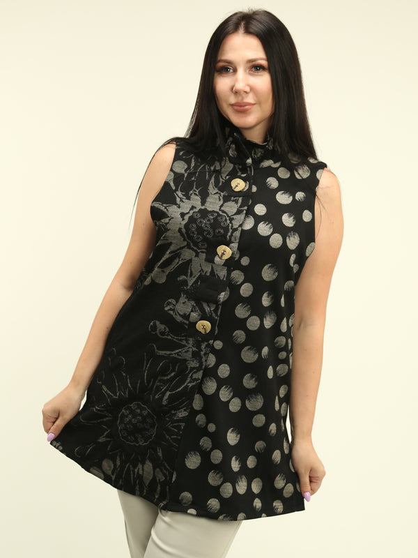 Ruffle Stand Collar Sleeveless Tunic