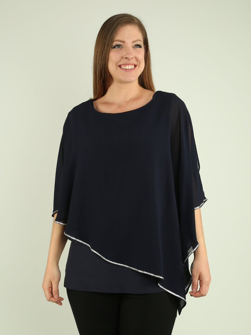Embellished Asymmetrical Chiffon Top