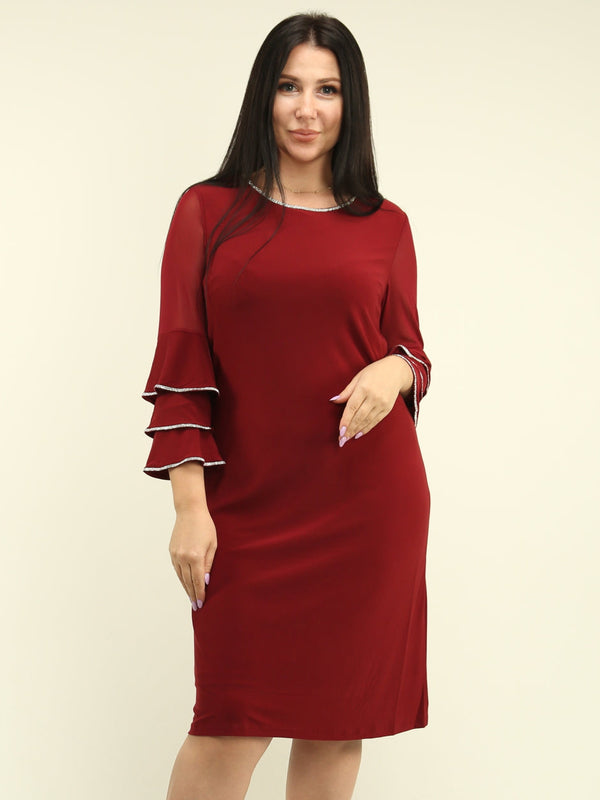 Rhinestone Tiered Sleeve Dress