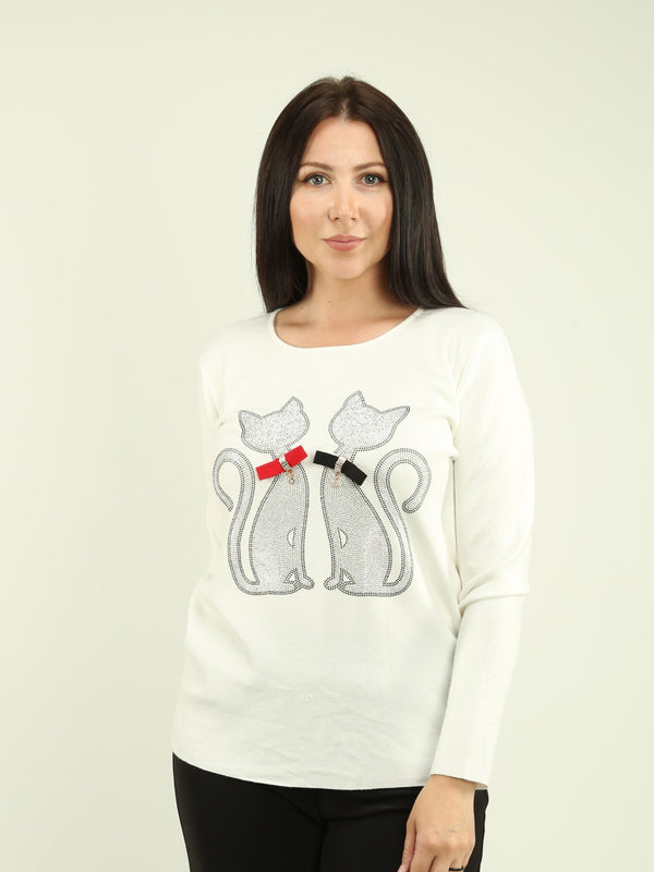 Rhinestone Cat Sweater