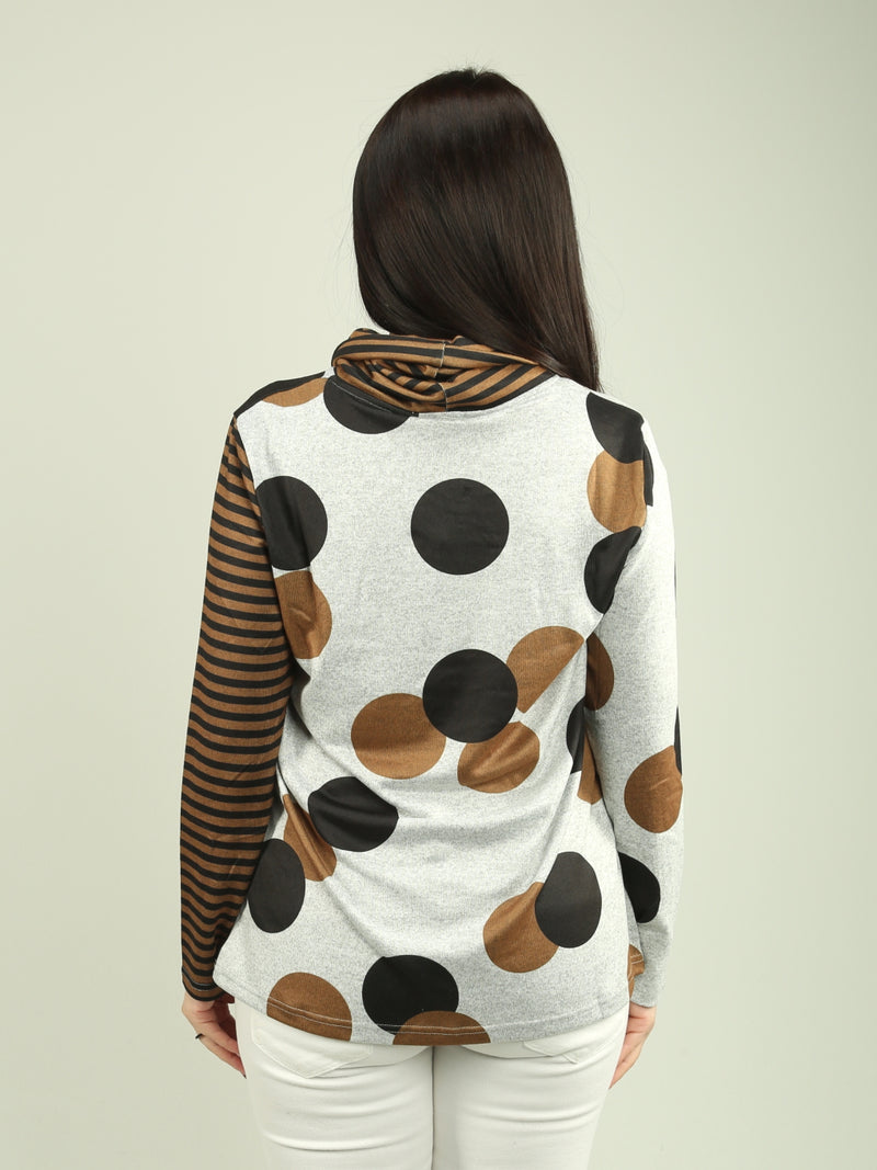 Circle & Stripe Pattern Drape Neck Top