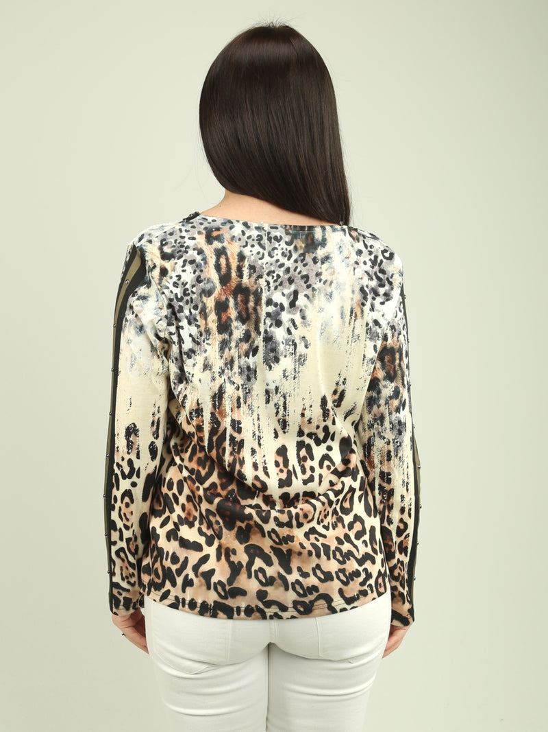 Rivet Detail Animal Print Top