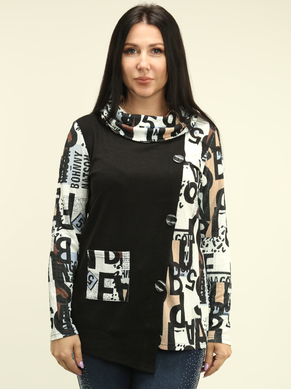 Graphic Print Drape Neck Top
