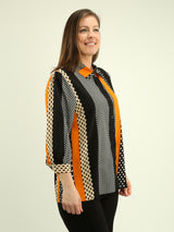 Polka Pattern Stripe Button Blouse