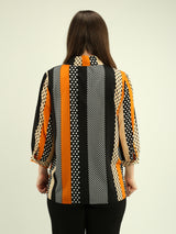 Polka Pattern Stripe Button Blouse