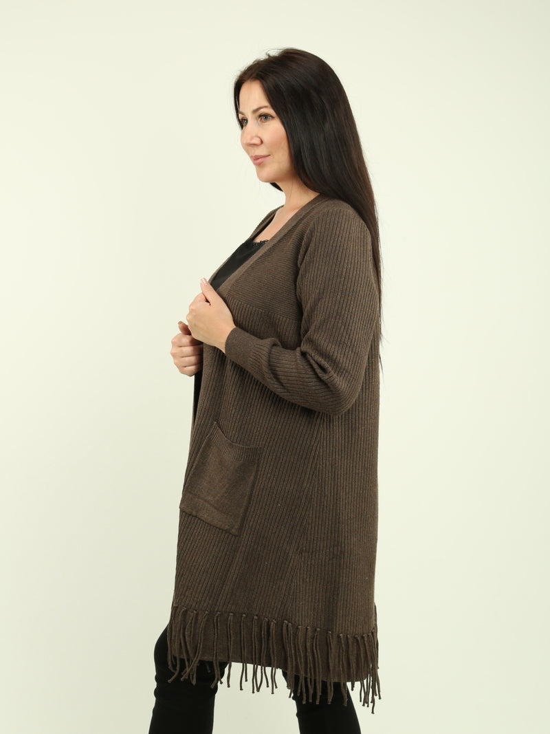 Ribbed Fringe Cardigan