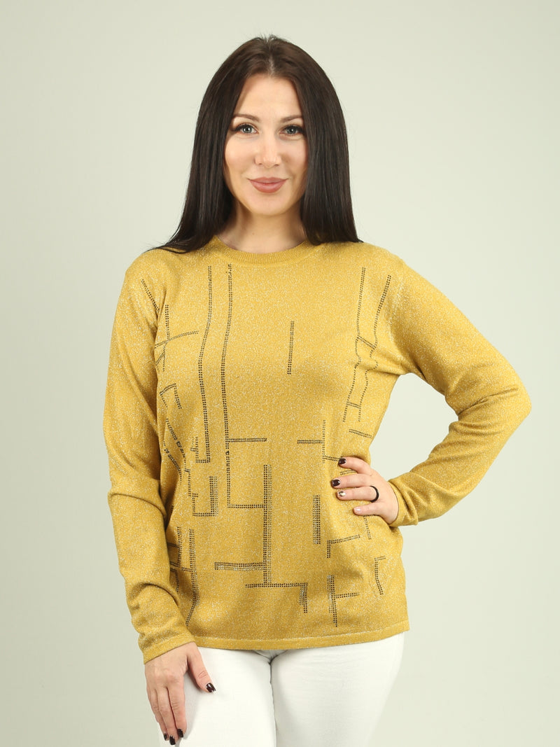 Geometric Rhinestone Lurex Sweater