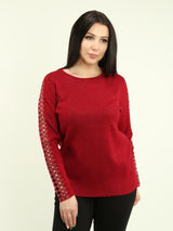 Rhinestone & Diamond Cut-Out Metallic Knit Sweater