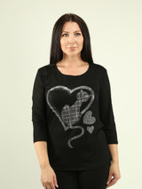 Rhinestone Cat & Heart Top