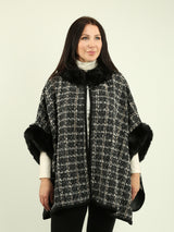 Faux Fur Trim Plaid Poncho