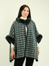 Faux Fur Trim Plaid Poncho