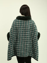 Faux Fur Trim Plaid Poncho