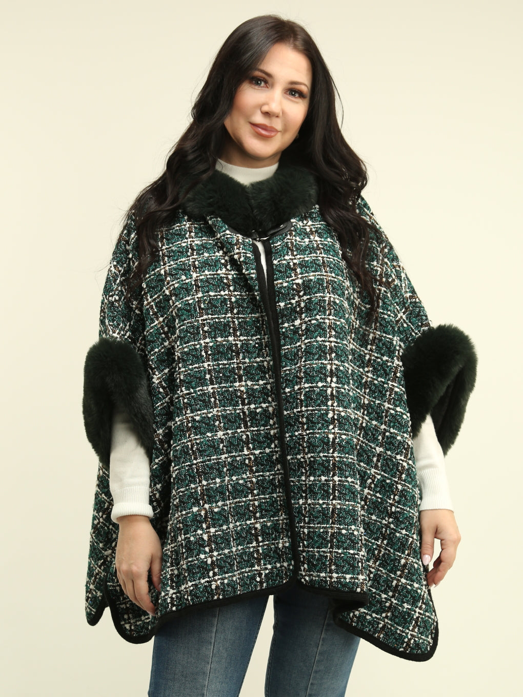 Faux Fur Plaid Cape