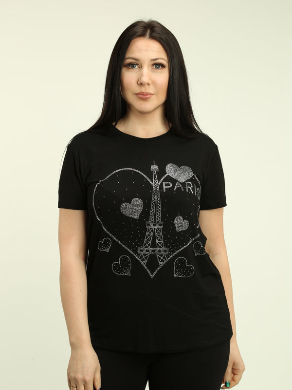 Rhinestone Paris & Heart Top