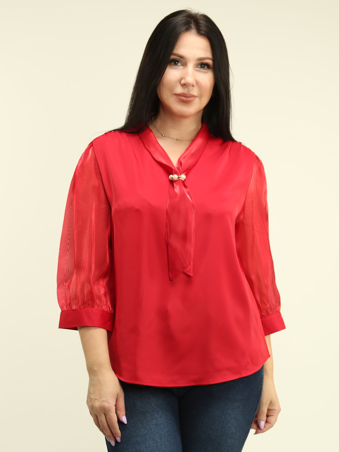 Satin Tie Neck Organza Blouse