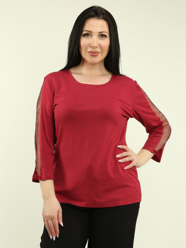 Mesh & Rhinestone Sleeve Top