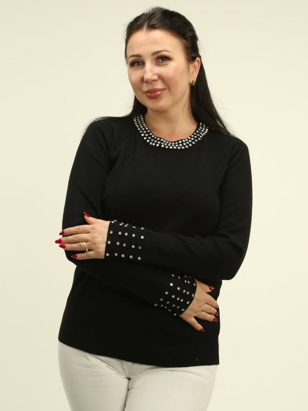 Stone Trim Embellished Sweater