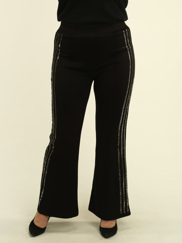 Rhinestone-Striped Flare Pants