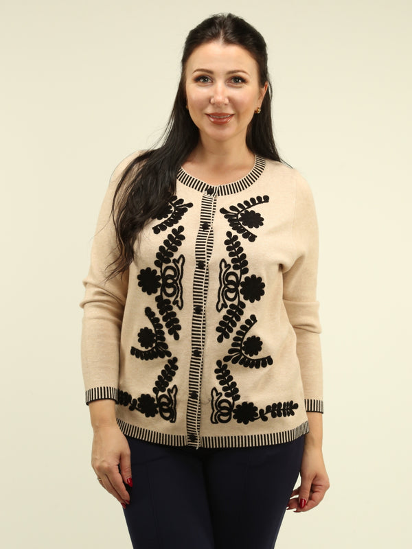 Floral Embroidered Button-Up Cardigan