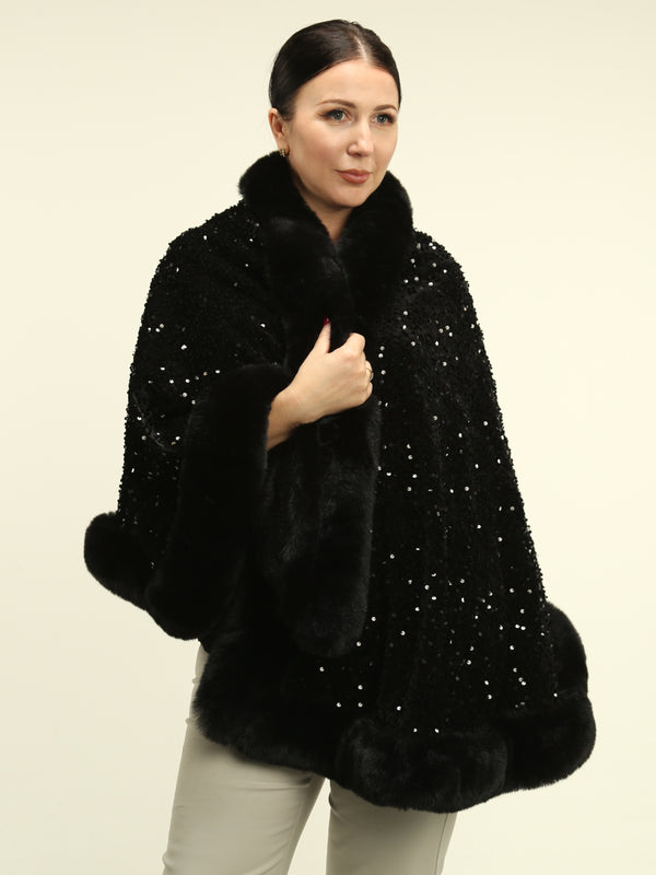 Faux Fur Sequin Embellished Shawl