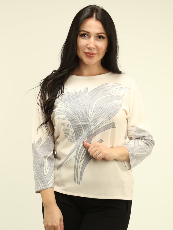 Leaf Rhinestone Knit Sweater