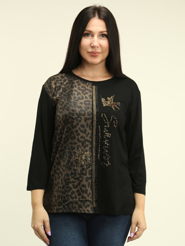 Rhinestone Animal Foil Print Top
