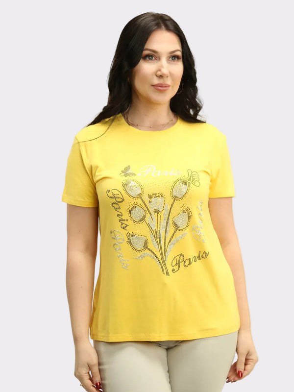 Rhinestone Floral & Paris Patterned Top