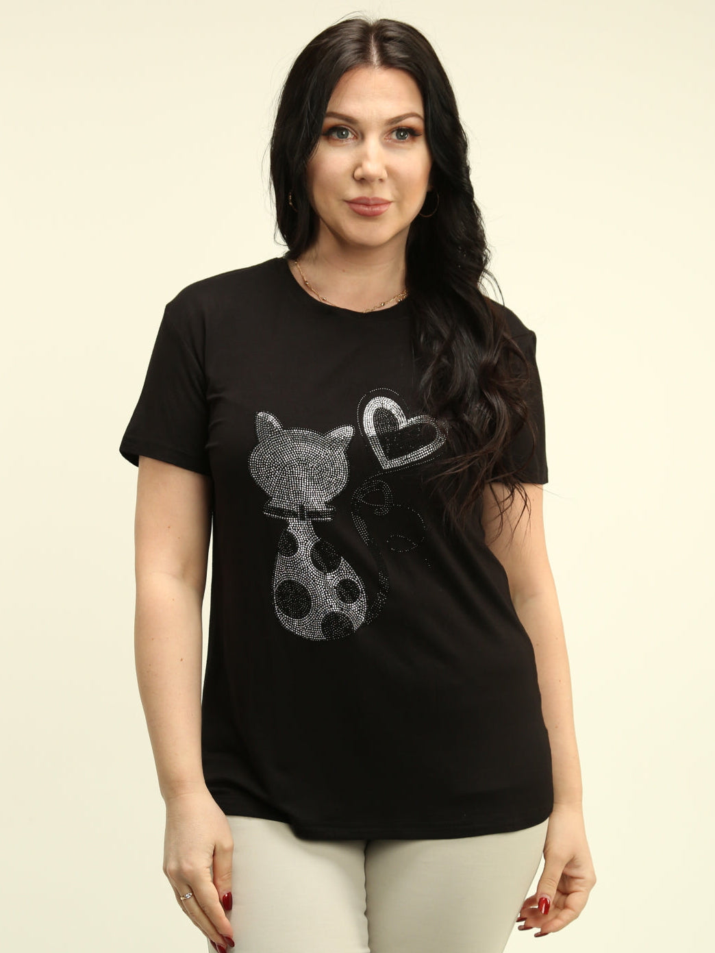 Rhinestone Cat & Heart Top