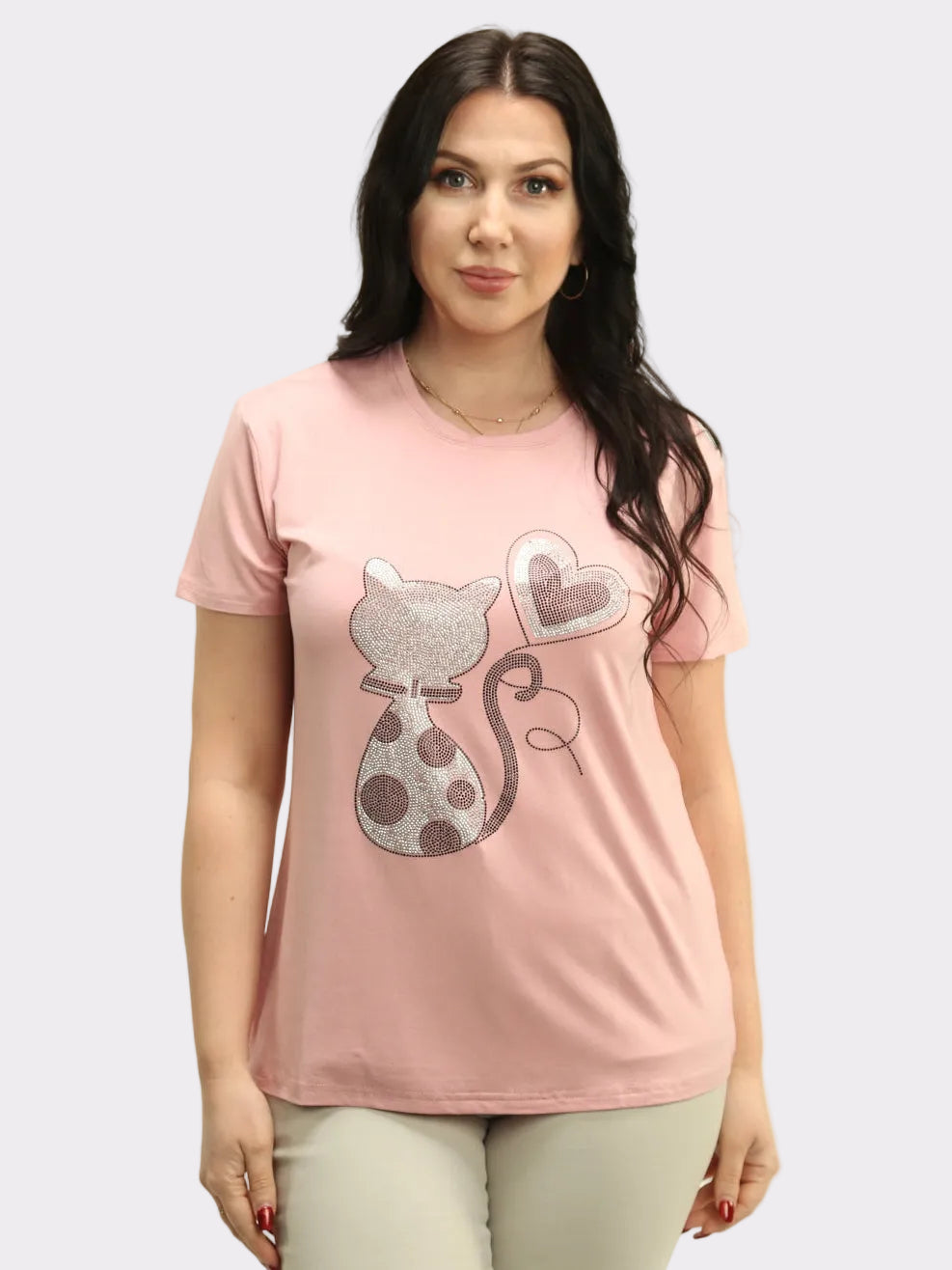 Rhinestone Cat & Heart Top