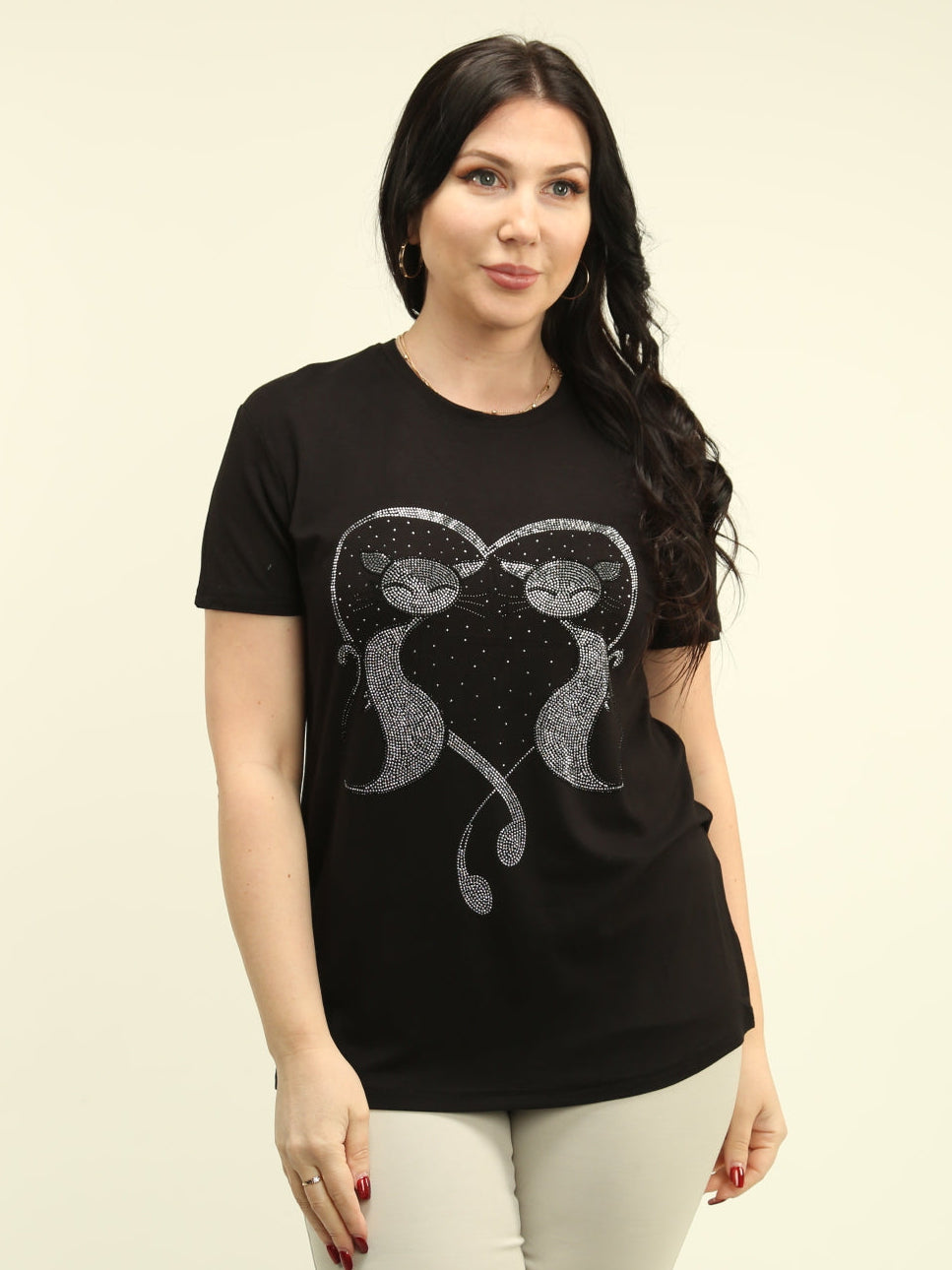 Rhinestone Embellished Cat Top